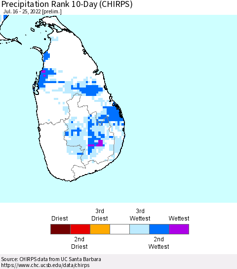 Sri Lanka Precipitation Rank 10-Day (CHIRPS) Thematic Map For 7/16/2022 - 7/25/2022