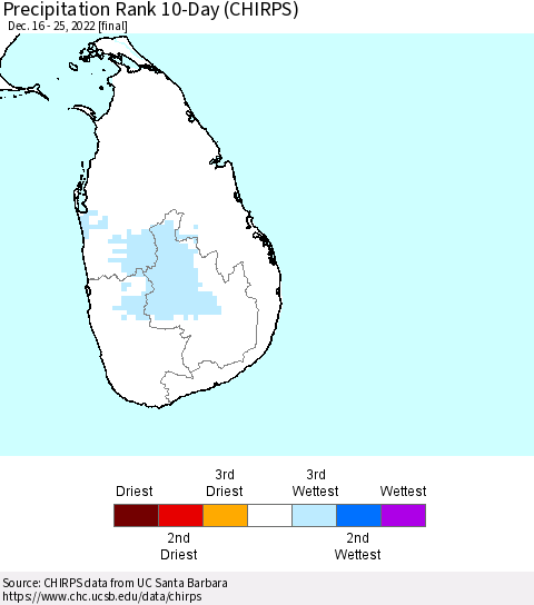 Sri Lanka Precipitation Rank since 1981, 10-Day (CHIRPS) Thematic Map For 12/16/2022 - 12/25/2022