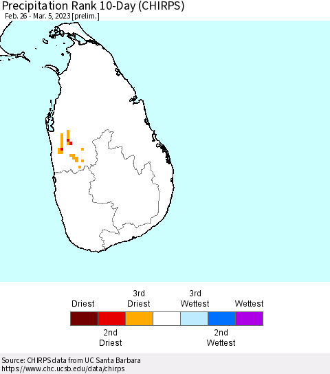 Sri Lanka Precipitation Rank 10-Day (CHIRPS) Thematic Map For 2/26/2023 - 3/5/2023