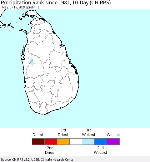 Sri Lanka Precipitation Rank since 1981, 10-Day (CHIRPS) Thematic Map For 5/6/2024 - 5/15/2024