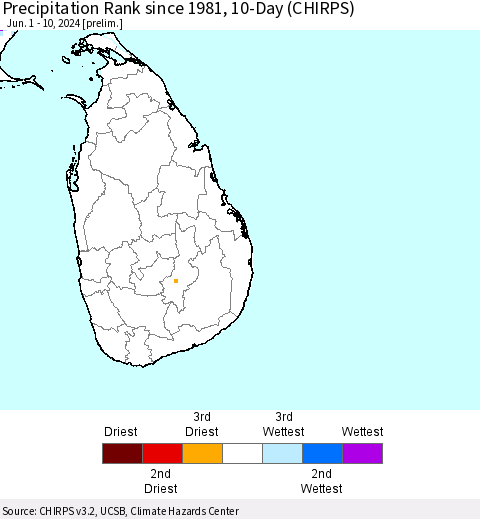 Sri Lanka Precipitation Rank since 1981, 10-Day (CHIRPS) Thematic Map For 6/1/2024 - 6/10/2024