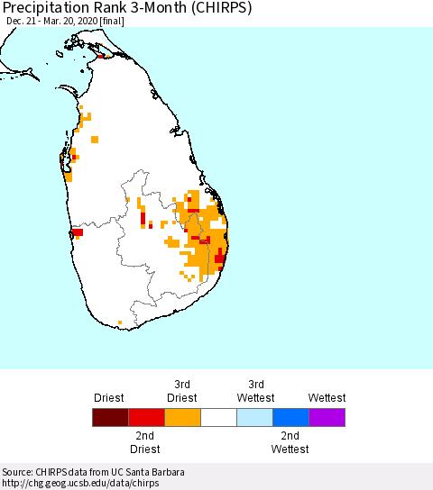 Sri Lanka Precipitation Rank 3-Month (CHIRPS) Thematic Map For 12/21/2019 - 3/20/2020
