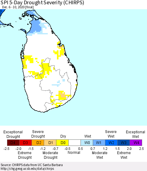 Sri Lanka SPI 5-Day Drought Severity (CHIRPS) Thematic Map For 12/6/2020 - 12/10/2020