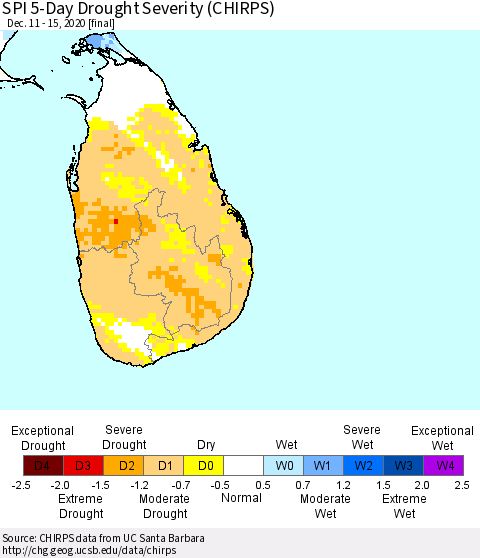 Sri Lanka SPI 5-Day Drought Severity (CHIRPS) Thematic Map For 12/11/2020 - 12/15/2020