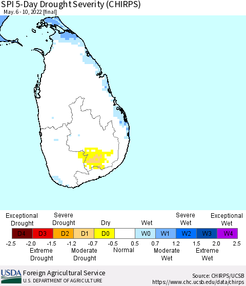 Sri Lanka SPI 5-Day Drought Severity (CHIRPS) Thematic Map For 5/6/2022 - 5/10/2022
