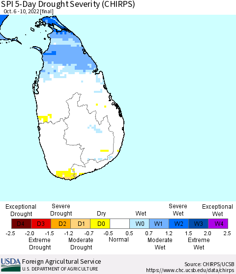 Sri Lanka SPI 5-Day Drought Severity (CHIRPS) Thematic Map For 10/6/2022 - 10/10/2022