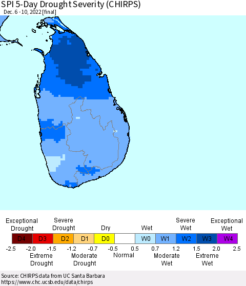 Sri Lanka SPI 5-Day Drought Severity (CHIRPS) Thematic Map For 12/6/2022 - 12/10/2022