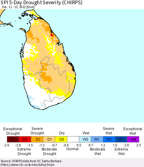 Sri Lanka SPI 5-Day Drought Severity (CHIRPS) Thematic Map For 12/11/2022 - 12/15/2022