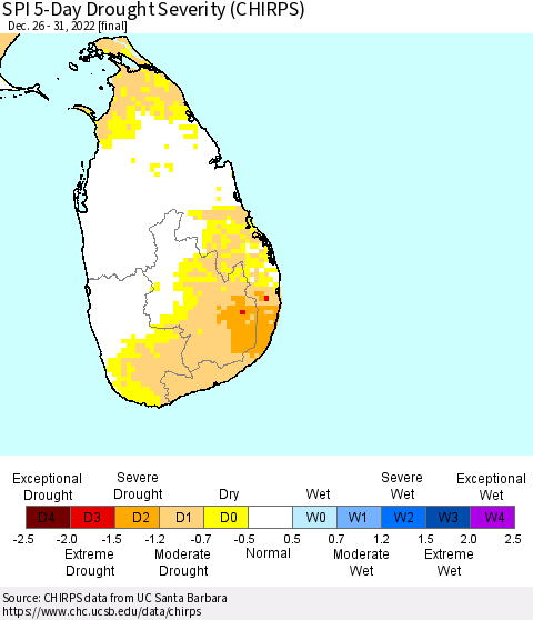 Sri Lanka SPI 5-Day Drought Severity (CHIRPS) Thematic Map For 12/26/2022 - 12/31/2022
