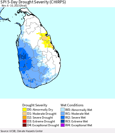 Sri Lanka SPI 5-Day Drought Severity (CHIRPS) Thematic Map For 11/6/2023 - 11/10/2023