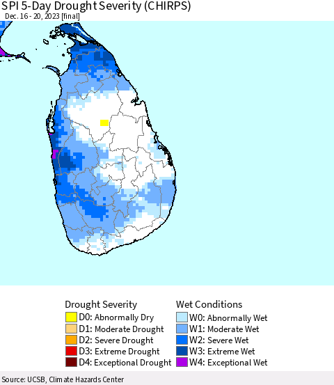 Sri Lanka SPI 5-Day Drought Severity (CHIRPS) Thematic Map For 12/16/2023 - 12/20/2023