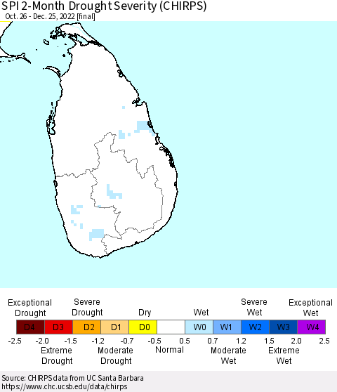 Sri Lanka SPI 2-Month Drought Severity (CHIRPS) Thematic Map For 10/26/2022 - 12/25/2022