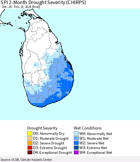 Sri Lanka SPI 2-Month Drought Severity (CHIRPS) Thematic Map For 12/26/2023 - 2/25/2024