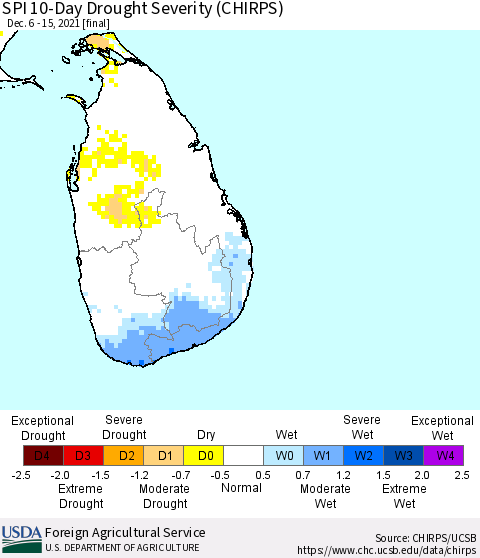 Sri Lanka SPI 10-Day Drought Severity (CHIRPS) Thematic Map For 12/6/2021 - 12/15/2021