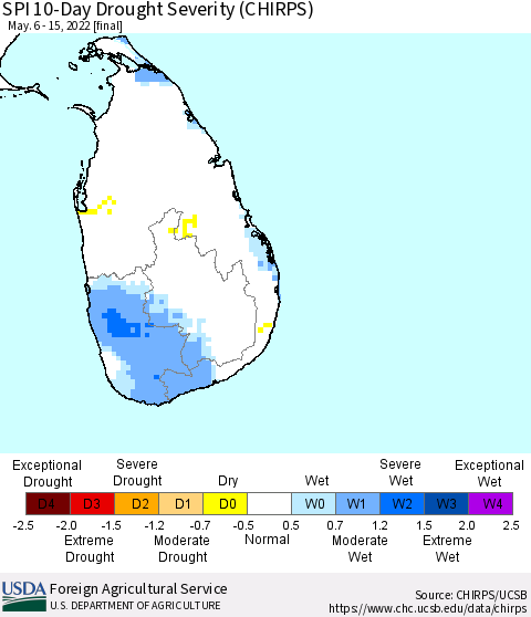 Sri Lanka SPI 10-Day Drought Severity (CHIRPS) Thematic Map For 5/6/2022 - 5/15/2022