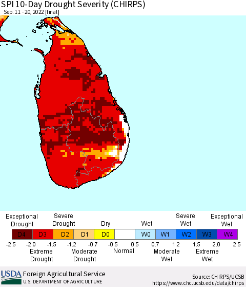 Sri Lanka SPI 10-Day Drought Severity (CHIRPS) Thematic Map For 9/11/2022 - 9/20/2022