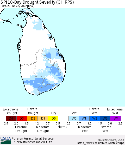 Sri Lanka SPI 10-Day Drought Severity (CHIRPS) Thematic Map For 10/26/2022 - 11/5/2022