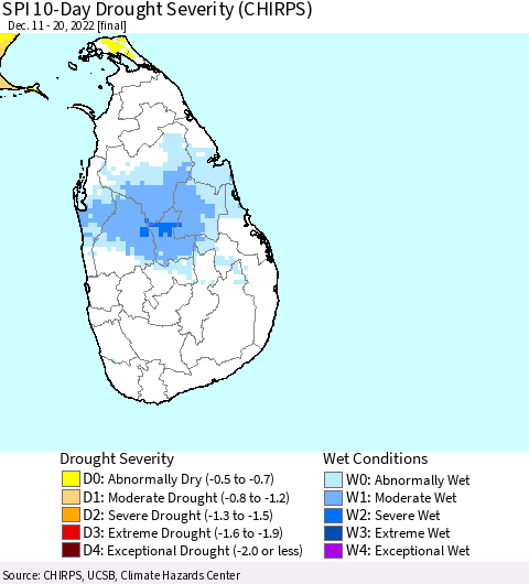 Sri Lanka SPI 10-Day Drought Severity (CHIRPS) Thematic Map For 12/11/2022 - 12/20/2022