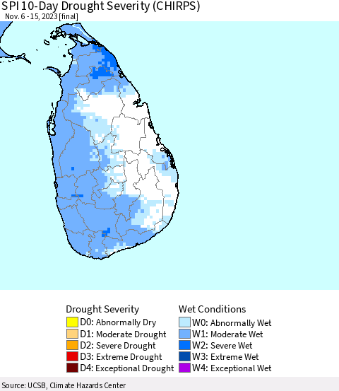 Sri Lanka SPI 10-Day Drought Severity (CHIRPS) Thematic Map For 11/6/2023 - 11/15/2023