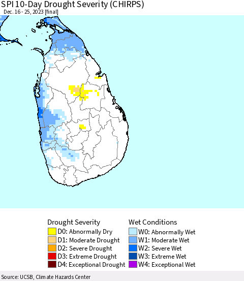 Sri Lanka SPI 10-Day Drought Severity (CHIRPS) Thematic Map For 12/16/2023 - 12/25/2023