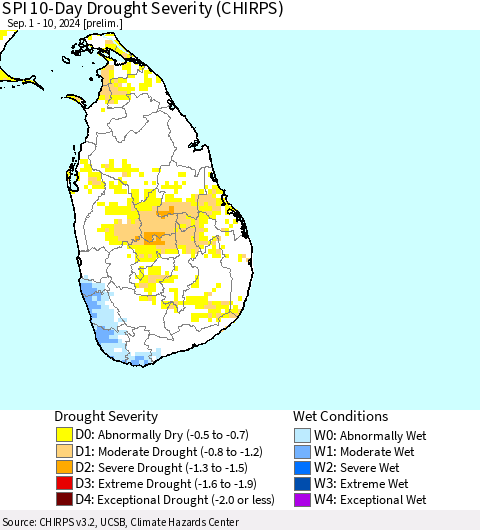 Sri Lanka SPI 10-Day Drought Severity (CHIRPS) Thematic Map For 9/1/2024 - 9/10/2024