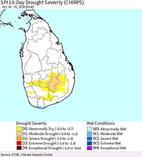 Sri Lanka SPI 10-Day Drought Severity (CHIRPS) Thematic Map For 10/16/2024 - 10/25/2024