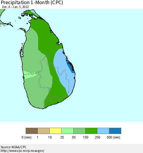 Sri Lanka Precipitation 1-Month (CPC) Thematic Map For 12/6/2021 - 1/5/2022
