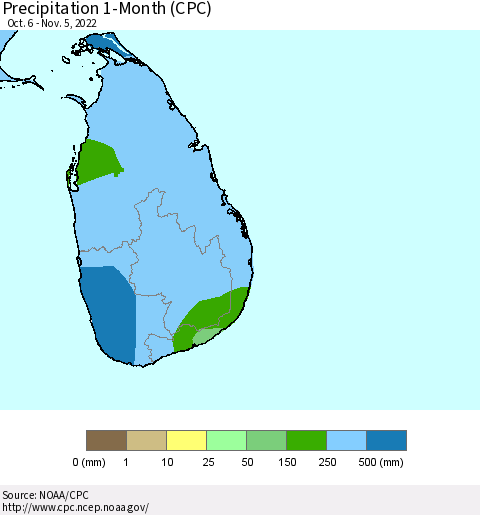 Sri Lanka Precipitation 1-Month (CPC) Thematic Map For 10/6/2022 - 11/5/2022