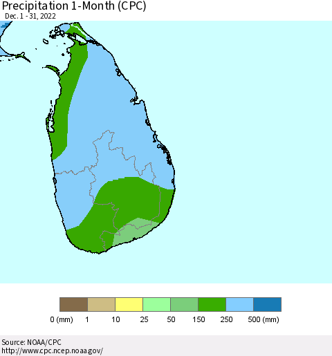 Sri Lanka Precipitation 1-Month (CPC) Thematic Map For 12/1/2022 - 12/31/2022