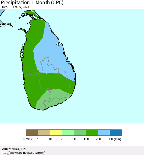 Sri Lanka Precipitation 1-Month (CPC) Thematic Map For 12/6/2022 - 1/5/2023