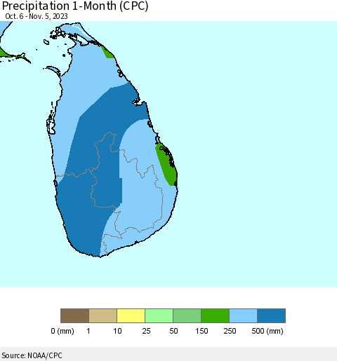Sri Lanka Precipitation 1-Month (CPC) Thematic Map For 10/6/2023 - 11/5/2023