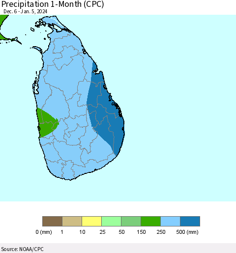 Sri Lanka Precipitation 1-Month (CPC) Thematic Map For 12/6/2023 - 1/5/2024