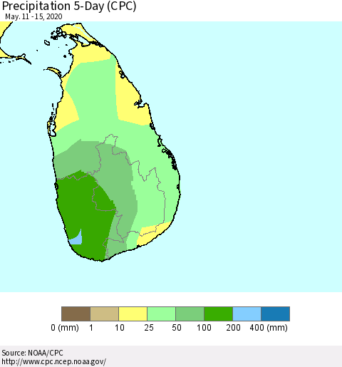 Sri Lanka Precipitation 5-Day (CPC) Thematic Map For 5/11/2020 - 5/15/2020