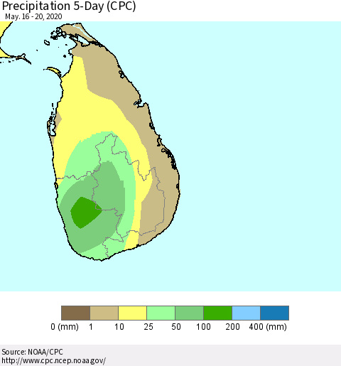 Sri Lanka Precipitation 5-Day (CPC) Thematic Map For 5/16/2020 - 5/20/2020