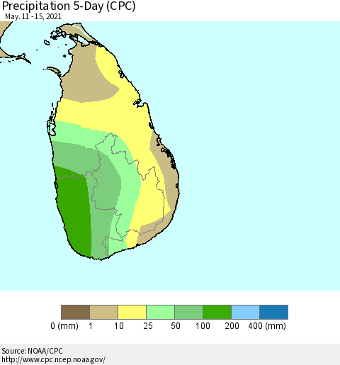 Sri Lanka Precipitation 5-Day (CPC) Thematic Map For 5/11/2021 - 5/15/2021