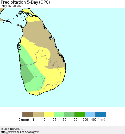 Sri Lanka Precipitation 5-Day (CPC) Thematic Map For 5/16/2021 - 5/20/2021