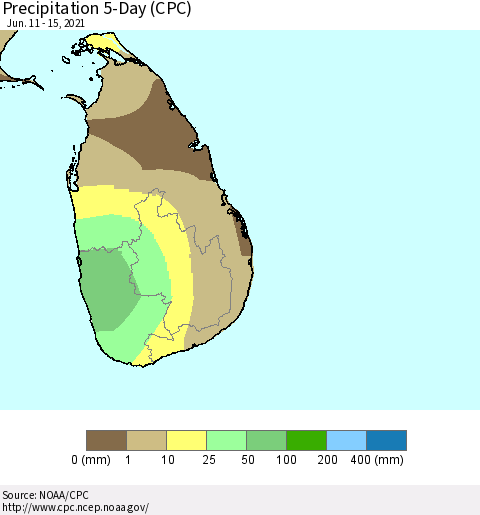 Sri Lanka Precipitation 5-Day (CPC) Thematic Map For 6/11/2021 - 6/15/2021
