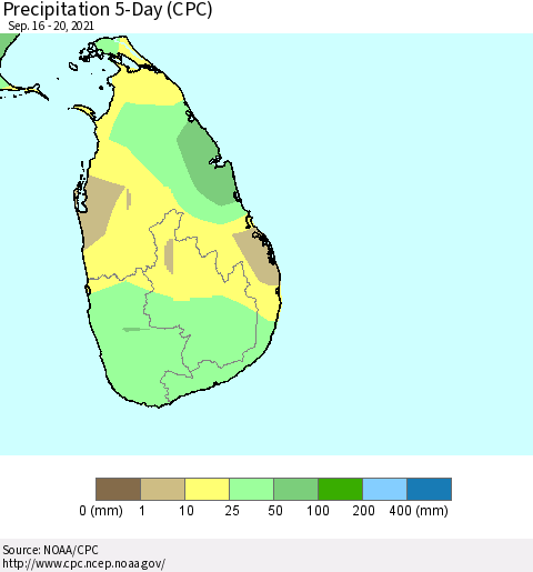Sri Lanka Precipitation 5-Day (CPC) Thematic Map For 9/16/2021 - 9/20/2021