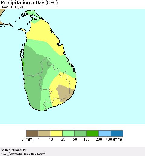 Sri Lanka Precipitation 5-Day (CPC) Thematic Map For 11/11/2021 - 11/15/2021