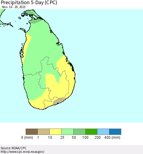 Sri Lanka Precipitation 5-Day (CPC) Thematic Map For 11/16/2021 - 11/20/2021