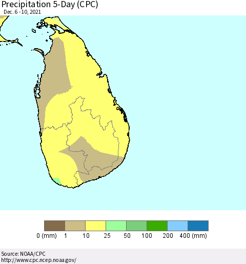 Sri Lanka Precipitation 5-Day (CPC) Thematic Map For 12/6/2021 - 12/10/2021