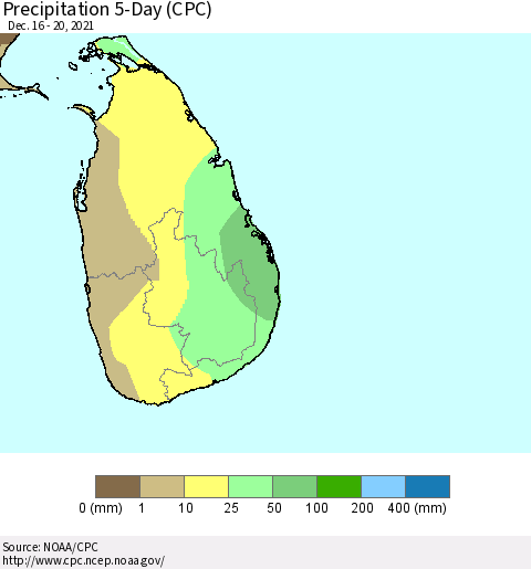 Sri Lanka Precipitation 5-Day (CPC) Thematic Map For 12/16/2021 - 12/20/2021