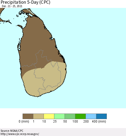 Sri Lanka Precipitation 5-Day (CPC) Thematic Map For 12/21/2021 - 12/25/2021