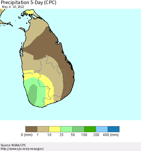 Sri Lanka Precipitation 5-Day (CPC) Thematic Map For 5/6/2022 - 5/10/2022