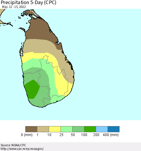Sri Lanka Precipitation 5-Day (CPC) Thematic Map For 5/11/2022 - 5/15/2022