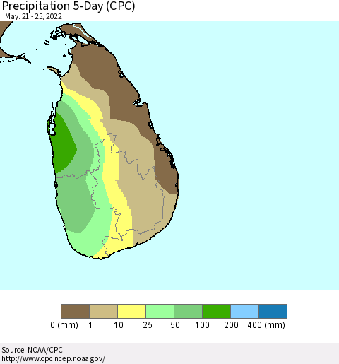 Sri Lanka Precipitation 5-Day (CPC) Thematic Map For 5/21/2022 - 5/25/2022
