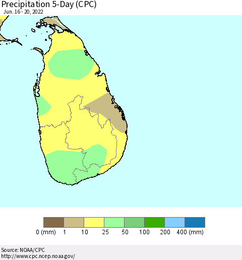 Sri Lanka Precipitation 5-Day (CPC) Thematic Map For 6/16/2022 - 6/20/2022
