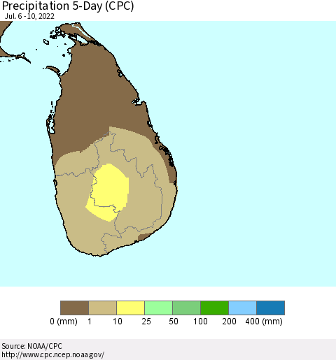 Sri Lanka Precipitation 5-Day (CPC) Thematic Map For 7/6/2022 - 7/10/2022