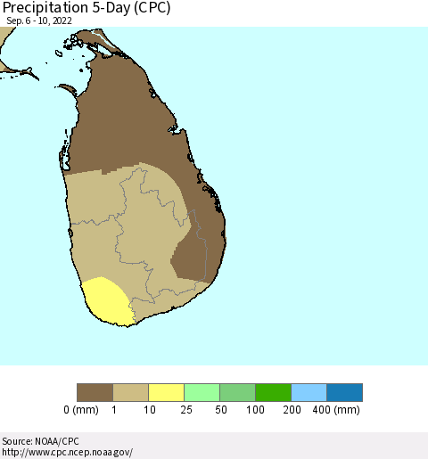 Sri Lanka Precipitation 5-Day (CPC) Thematic Map For 9/6/2022 - 9/10/2022