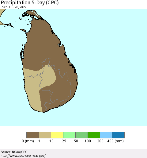 Sri Lanka Precipitation 5-Day (CPC) Thematic Map For 9/16/2022 - 9/20/2022